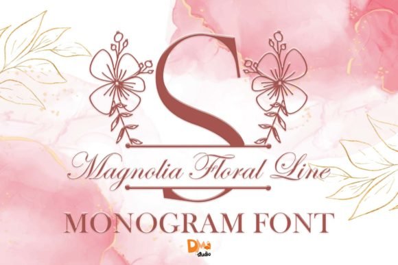 Magnolia Floral Line Monogram Font Download for Desktop